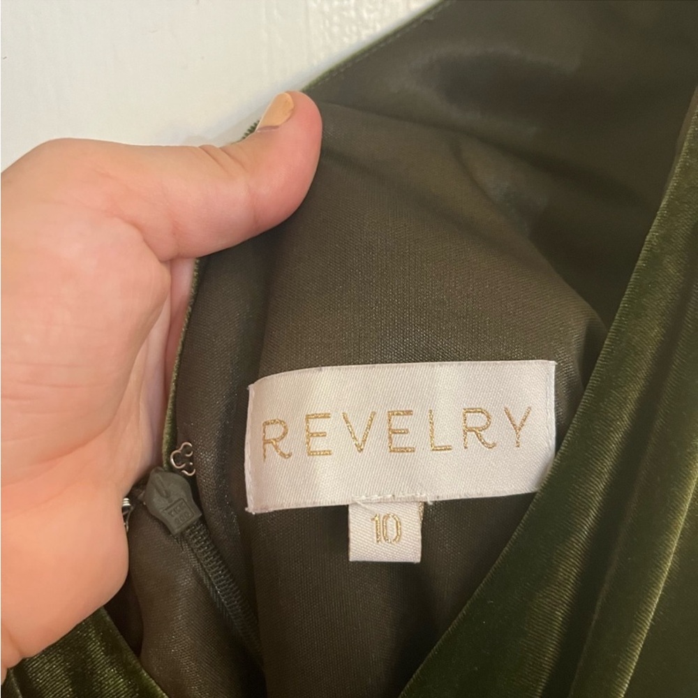 Revelry Velvet Gwen Bridesmaid Dress in Olive - Picture 3 of 4